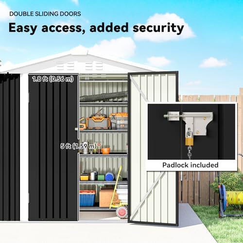 Outsunny 6.5' x 4' Outdoor Storage Shed, Metal Garden Shed with Lockable Double Doors, 4 Vents, Tool Storage House for Outdoor Patio Yard, Dark Grey — view 5