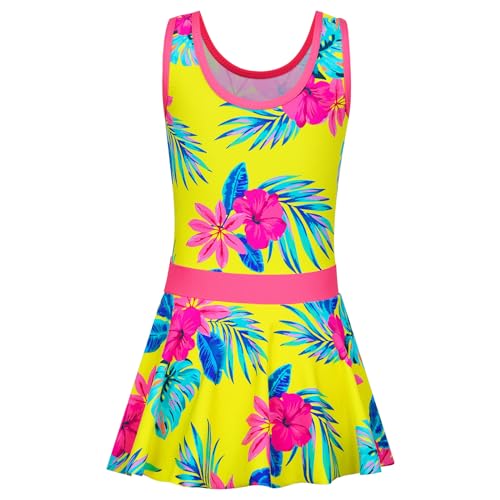 Image of Girls Swimsuit One Piece UPF 50+ Floral Skirted Bathing Suit Modest Beach Swim Dress 3-11 Years