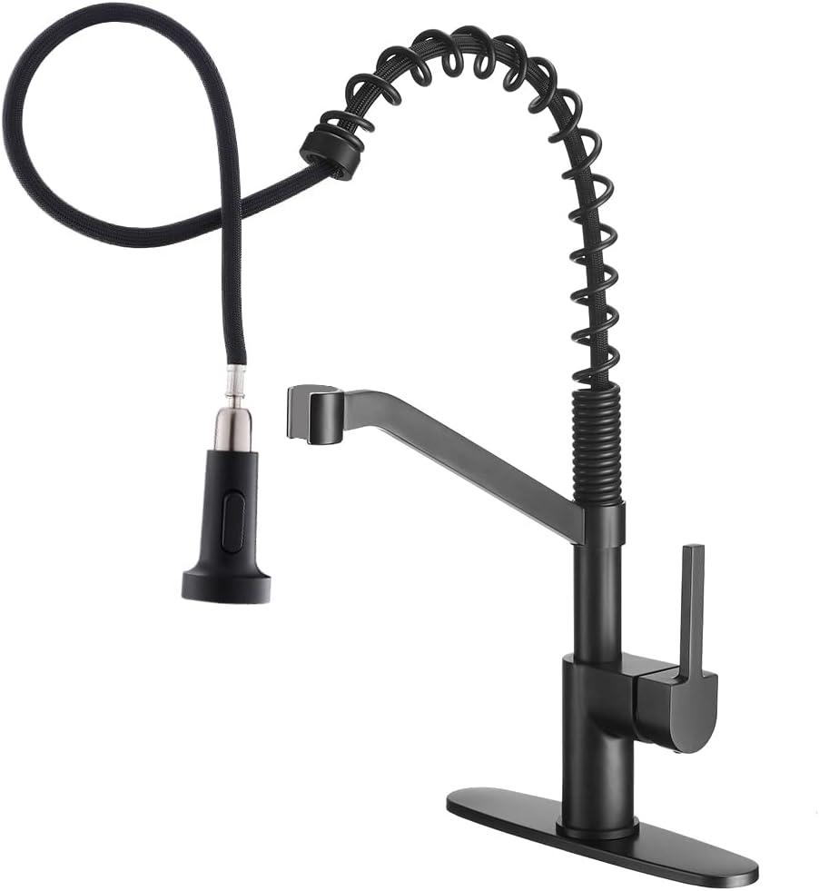 OWOFAN Kitchen Faucets with Pull Down Sprayer Solid Brass Matte Black