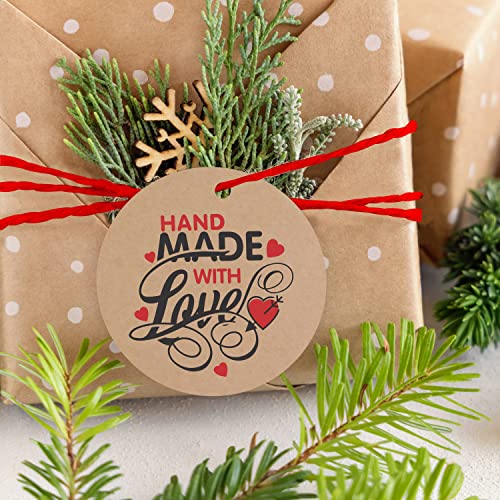 Image of Clickedin - 2 Inches Hand Made with Love Craft Tags for Packaging with String 50 Pieces