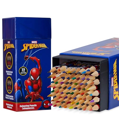Disney Lápices de Colores para Niños, Caja de 72 lápices, Suministros de Arte, Colores Surtidos, Regalos para Niños (Azul Marino Spiderman)