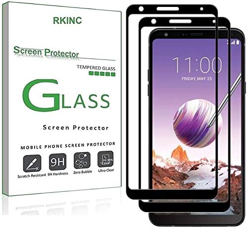 RKINC Screen Protector for LG Stylo 4, Full Coverage Tempered Glass Screen Protector [2.5D Round Edge][9H Hardness][Crystal Clear][Scratch Resist] for LG Stylo 4(2 Pack, Black)