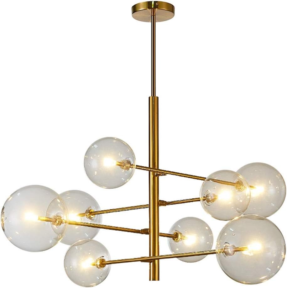 WHQ Industrial Vintage Pendant Light 8-lamp Brass Arm Round Lampshade for Store Castle [Energy Class A +] QD (Color : A)
