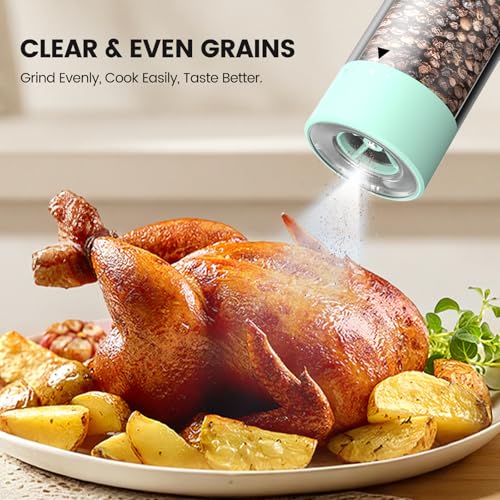 Image of Electric Salt and Pepper Grinder Set - Rechargeable Automatic Salt and Pepper Shakers, Kitchen Appliances with External Adjustable Coarseness, Larger Hopper for Cooking, Home Gifts(2 Pack,Mint Green)