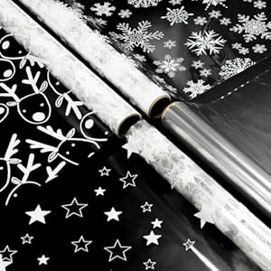 Dojoykey Zellophanfolie 4 Rollen Weihnachtsmuster
