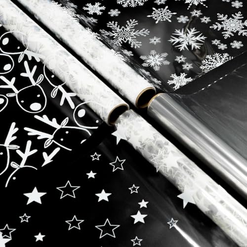 Dojoykey Zellophanfolie 4 Rollen Weihnachtsmuster