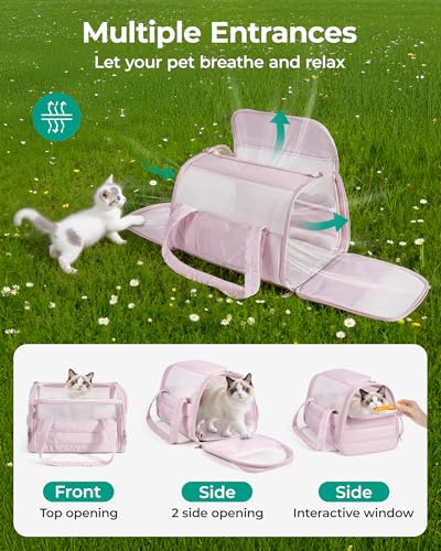 BAGSMART Cat Carrier: Soft-Sided Pet Carrier for Small Medium Cats Dogs Puppy Quilted Collapsible Puffy Travel Bag Up to 20 Lbs Pink - Image 5