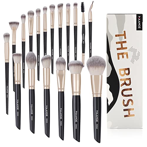 Make up Pinsel MAANGE 18 Pcs Professionelles Make up Pinsel Set Premium Synthetic Foundation Kabuki Pinsel Puderpinsel Lidschatten Blush Augen Schminkpinsel Set Mit Geschenkbox Cover