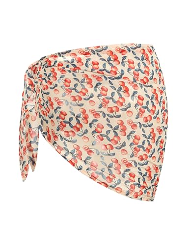 Image of ZAFUL Sarong Coverups for Women Beach Vacation Cherry Print Tie Side Bathing Suit Cover Up Mini Skirt (15-Cherry, One Size)