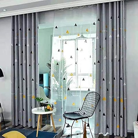 Nordic Ins Geometric Blackout Living Room Curtains, Velvet Embroidery Style, 90% Blackout Insulated Drapes, 2 Panels, 2 Veils for Bedroom, Study, Balcony,W42xL96in Cover