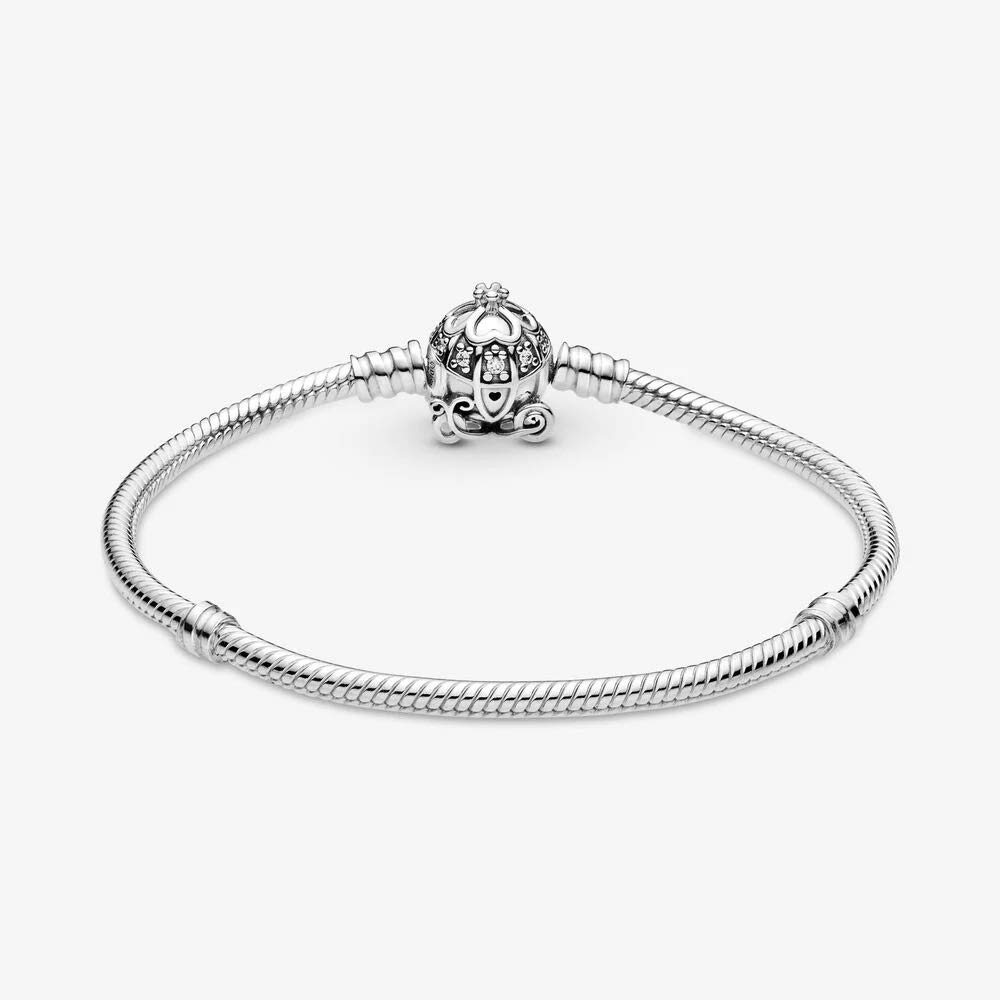 Pandora Disney Schlangenketten-Armband, Sterlingsilber, Verschluss mit Cinderella-Kürbiskutsche, mit klarem Cubic Zirkonia