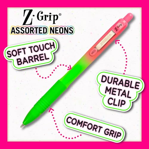 Image of Zebra Pen Z-Grip Ombre Neon Retractable Ballpoint Pen, Black, 1.0mm, 10-Pk | Smooth Writing, Medium Point Tip, Ideal for Planners, Note-Taking, School and Office Supplies, and Everyday Writing (21201)