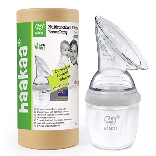 Haakaa Gen.3 Manual Breast Pump Upgraded Multifuctional Silicone Breast Pump for Breastfeeding Moms to Collect Breast Milk Reusable(5oz/160ml, Grey)