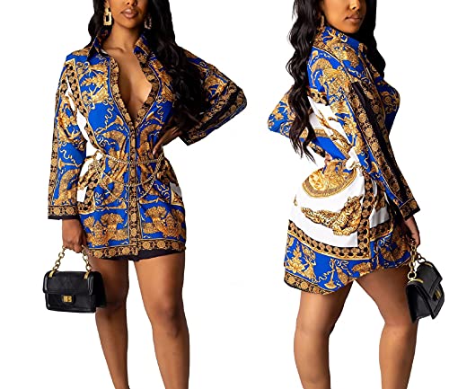Image of Glozeplus Long Sleeve Button Down Collar Mini Shirt Dress for Women