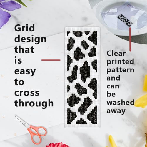 Image of INFUNLY 6pcs Animal Textures Cross Stitch Bookmark Kit for Beginners DIY Leopard Print Embroidery Bookmark Kits Zebra Stripes Needlepoint Kit with Instruction Easy Cross Stitch Set for Book Readers