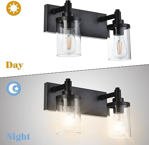 Miniatura 7 de 2 lámparas de baño, lámpara vintage de pared de metal con vidrio transparente en acabado negro, apliques de pared para tocador, pasillo, cocina,