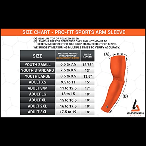 Image of B-Driven Sports Pro-Fit Compression Arm Sleeves - 1-Pair, 30+ Designs, Adult /Youth Sizes, for Athletic and General Purpose Use.