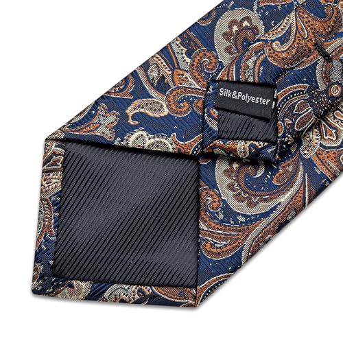 Image of DiBanGu Mens Paisley Tie Sets Silk Jacquard Woven Floral Necktie and Pocket Square Cufflinks Wedding Business Party