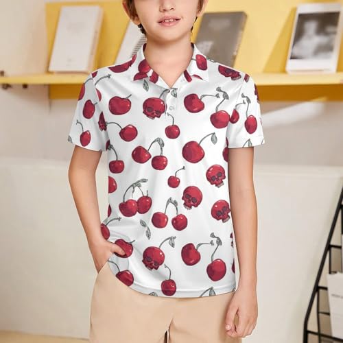 Boys' Classic Polo Shirts Short Sleeve Moisture-Wicking Golf & Tennis Shirts for Youth Teens Cherry Skull Head2