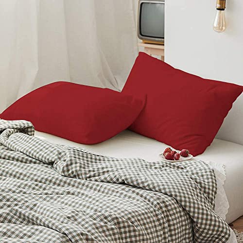 Image of Soft Pillow Covers 18 x 28 Inches - 100% Egyptian Cotton 400 Thread Count Set of 2 Pillow Cover Set Envelope Closure Hotel Quality Pillowcase - Burgundy