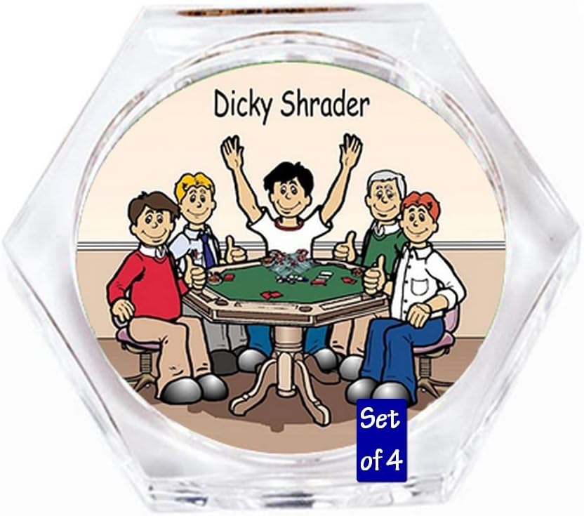Personalized Poker Player Male Drink Set of 4 Coasters - Great Gift!