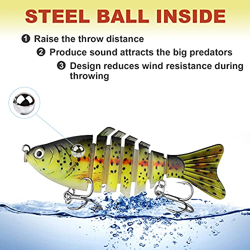 Zacx 3D Lifelike Fishing Lures For Bass Trout Perch Freshwater Fishing Lures Multi Jointed Swimbait Hard Bait Freshwater Fishing Gear Fishing Stuff Fishing Gifts For Men (Pack Of 5) #TOP3