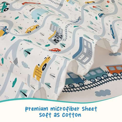 Bedmoon Boys Twin Sheets, Kids Car Truck Bed Sheet Set With Non-Slip Fitted Sheet thumb #4