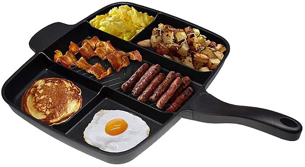 Yameem 5-In-1 Breakfast Pan, Divided Skillet Grill Pan Stone & Ceramic Nonstic Frying Pan, 5 Section Divided Pan ,Divided Skillet Pan Breakfast Pan Nonstick 3 Section All-In-One Frying Grill Pan