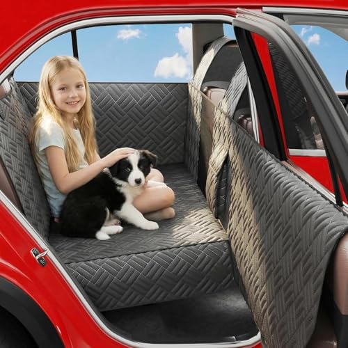 Wexyldra Dog Car Seat Cover for Back Seat- Heavy Duty Waterproof-Hard Bottom Backseat Extender Fits Sedan SUV & Small Truck, Full Coverage for Doors, Rear Seats & Front Headrests