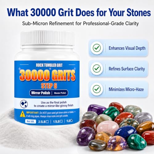 Image of 30000 Grit Aluminum Oxide Rock Tumbler Polish, Step 6 Ultra-Fine Polish | Advanced Refinement for Rocks, Gems, Glass & Jewelry Making, Ultra-Fine Powder, 1 LB Refill, For All Major Tumblers