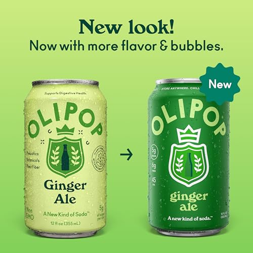 Image of OLIPOP Prebiotic Soda Pop, Ginger Ale, Pantry Pack Packed with Prebiotics, Fiber, and Botanicals, Gluten Free, GMO Free, 12oz (12-Cans) (Packaging May Vary)