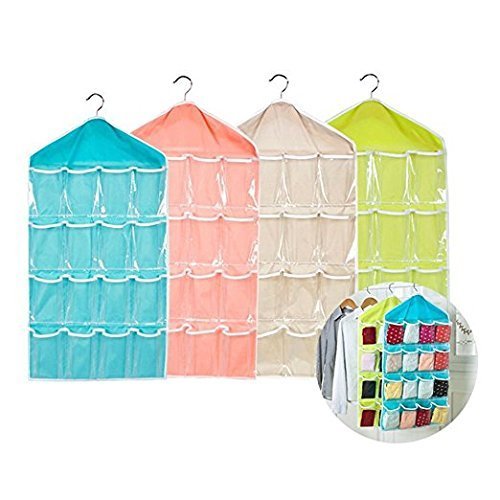 VIETNAM Polyester Transparent 16 Pocket Foldable Closet Organizer Candy Colour Hanger Wardrobe Mount Bag for Home Living Room Door Bathroom Standard Multi-Color(1-Pic)