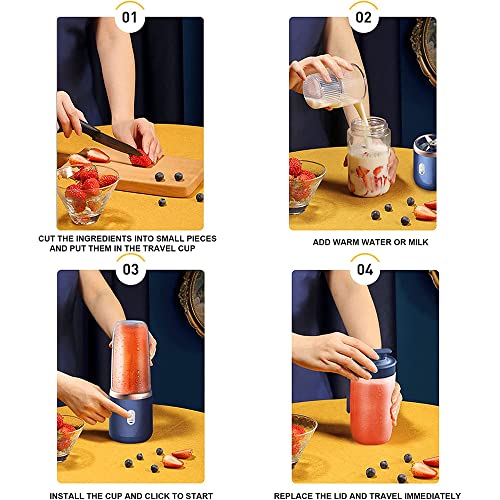 Personal Blender multifunctionele, draagbare blender, USB-blender, mini-mixer met 6 messen, smoothiemaker met 2 draagbare bekers, 400 ml, voor fruit, groenten, shakes en ijsversnipperaar - Afbeelding 5