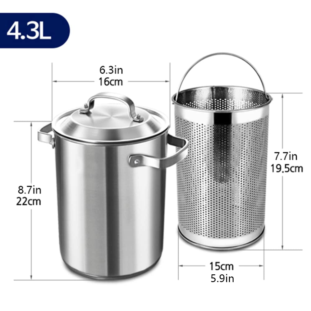 Olla de espárragos de acero inoxidable 304, olla de vapor de 4,3 L, olla para patatas fritas con cesta colador y tapa, apta para lavavajillas de inducción eléctrica de gas