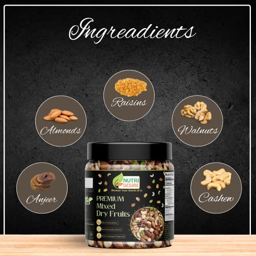 Image of Nutri Desire Mix Dry Fruits Mix Dry Fruits and Nuts 500 gm Pack of 2 of 250 gm [Almonds, Pistachios, Cashew, Kishmish, Apricot, Black Raisins] Healthy Dry Fruits & Nuts [Jar Pack]