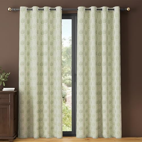 Image of Yellow Weaves 2 Pcs Jacquard Tree Eyelet Long Door Curtain - Perfect for Home, Office, Bedroom, Living Room & Balcony - 9 Feet (Pastel Green)