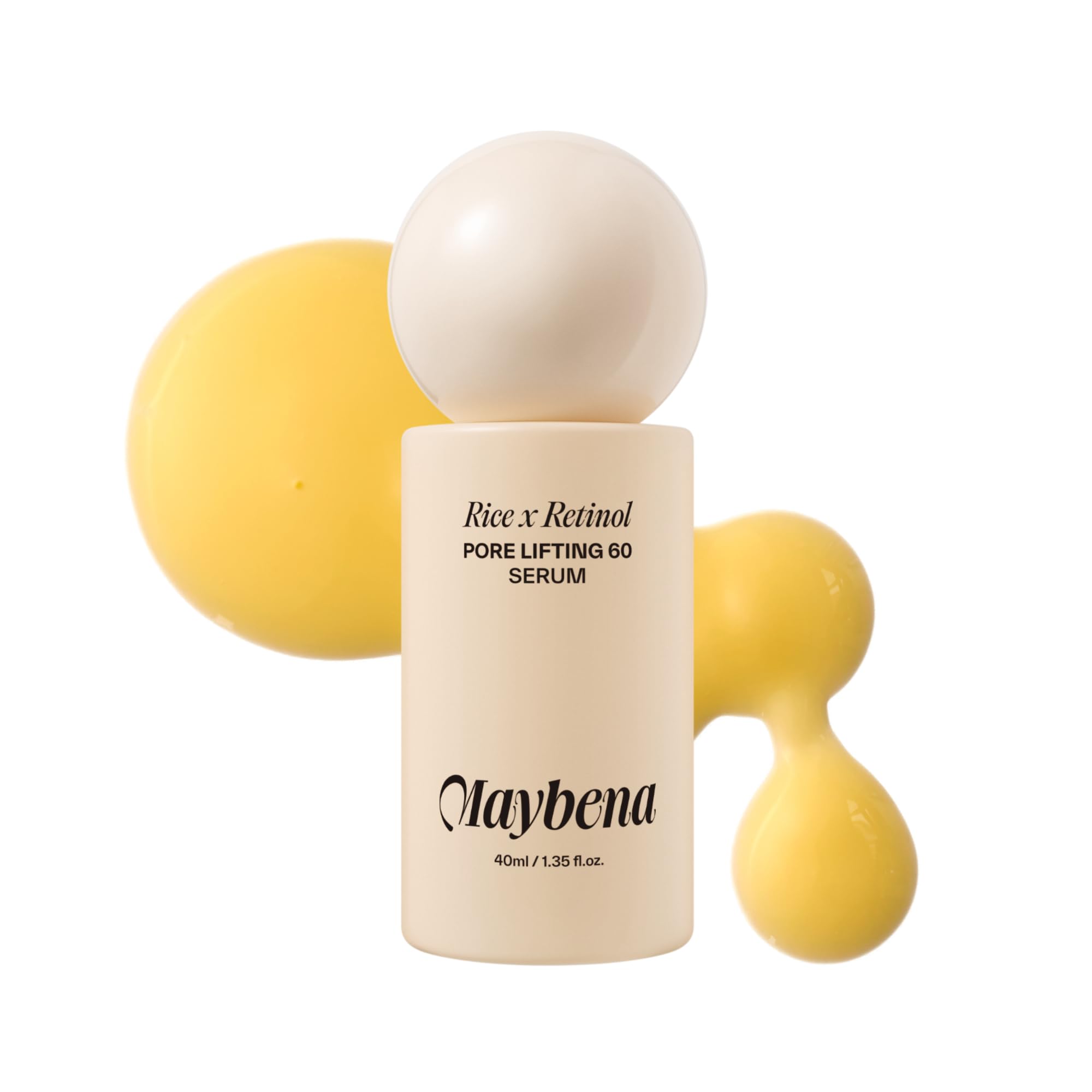 Maybena Rice x Retinol Pore Lifting Serum 40ml | 98% Pure Retinol 1,500ppm for Pore Tightening, 60% Rice Bran Water, Wrinkle Reduction, and Skin Firming