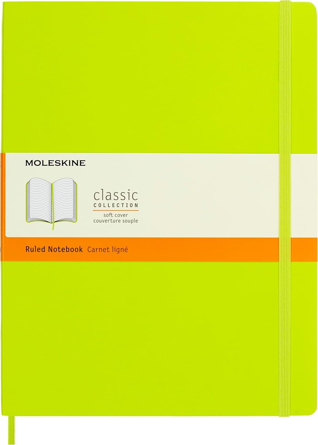 Moleskine Classic Notebook, Soft Cover, XL (7.5" x 9.5") Ruled/Lined, Lemon Green, 192 Pages