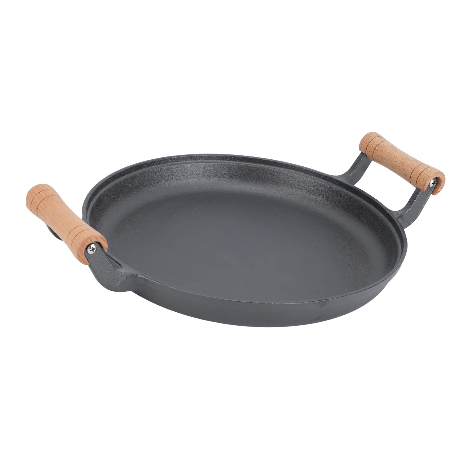 Patelnia Grillowa, Patelnia Do Grillowania Z Podwójnymi Drewnianymi Uchwytami Okrągła żeliwna Patelnia Do Smażenia Steków Do Smażenia Mięsa, żeliwna Patelnia Saute Do Spotkań Przy Grillu(33cm)