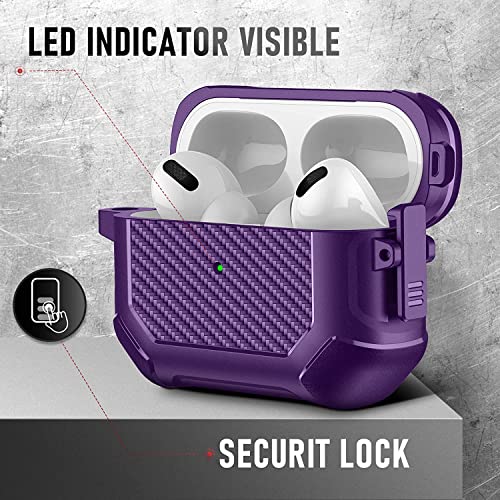 Image of Printme for AirPods Pro 2nd Generation Case 2022, Carbon Fiber Secure Lock Clip Full Body Shockproof Hard Shell Protective Case Cover with Keychain for Apple AirPod Pro 2 (Purple)