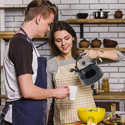 2.5 Liter Whistling Tea Kettle - Modern Stainless Steel Whistling Tea Pot For Stovetop With Cool Grip Ergonomic Handle (Black) #TOP4