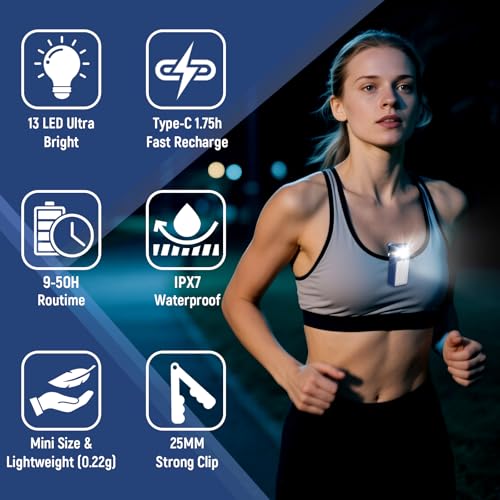 Xerteam 2 Pack Clip On Torch, LED Running Lights Clip-on Lights for Runners, USB Rechargeable Night Running Chest Light Hands Free Flashlight for Runners Dog Walking Hiking Joggers - Image 5
