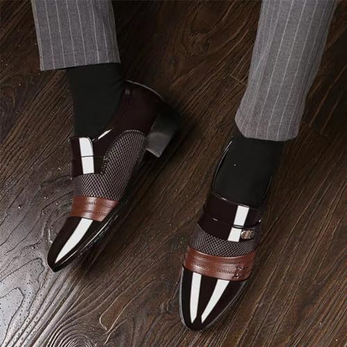 YZABEL Men's Faux Patent Leather Tuxedo Dress Shoes Fashionable Embossed Casual Business Square Toe Lace-up Front Casual Work Office Comfortable Business Shoes3