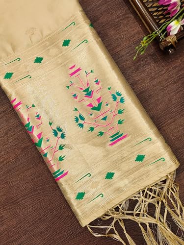 Image of DEVANGI Women's Woven Paithani Banarasi Silk Dupatta /Chunni For Women, Floral Print 1 Meter Wide and 2.3 Meter Length Printed Designer Dupatta /Chunni For Girls