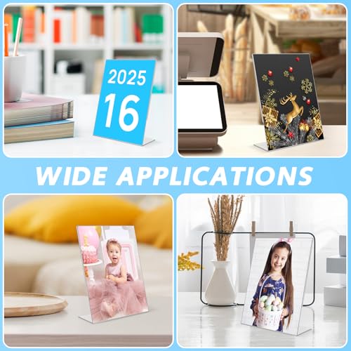 EOGRFW 12 Stück Mini Acryl Schilderhalter, 6.4 x 9.2 cm Transparent L Form Tischaufsteller, Acryl Aufsteller Schräg für Fotos Karten Display, Tischständer für Büro Geschäft Restaurant Theke