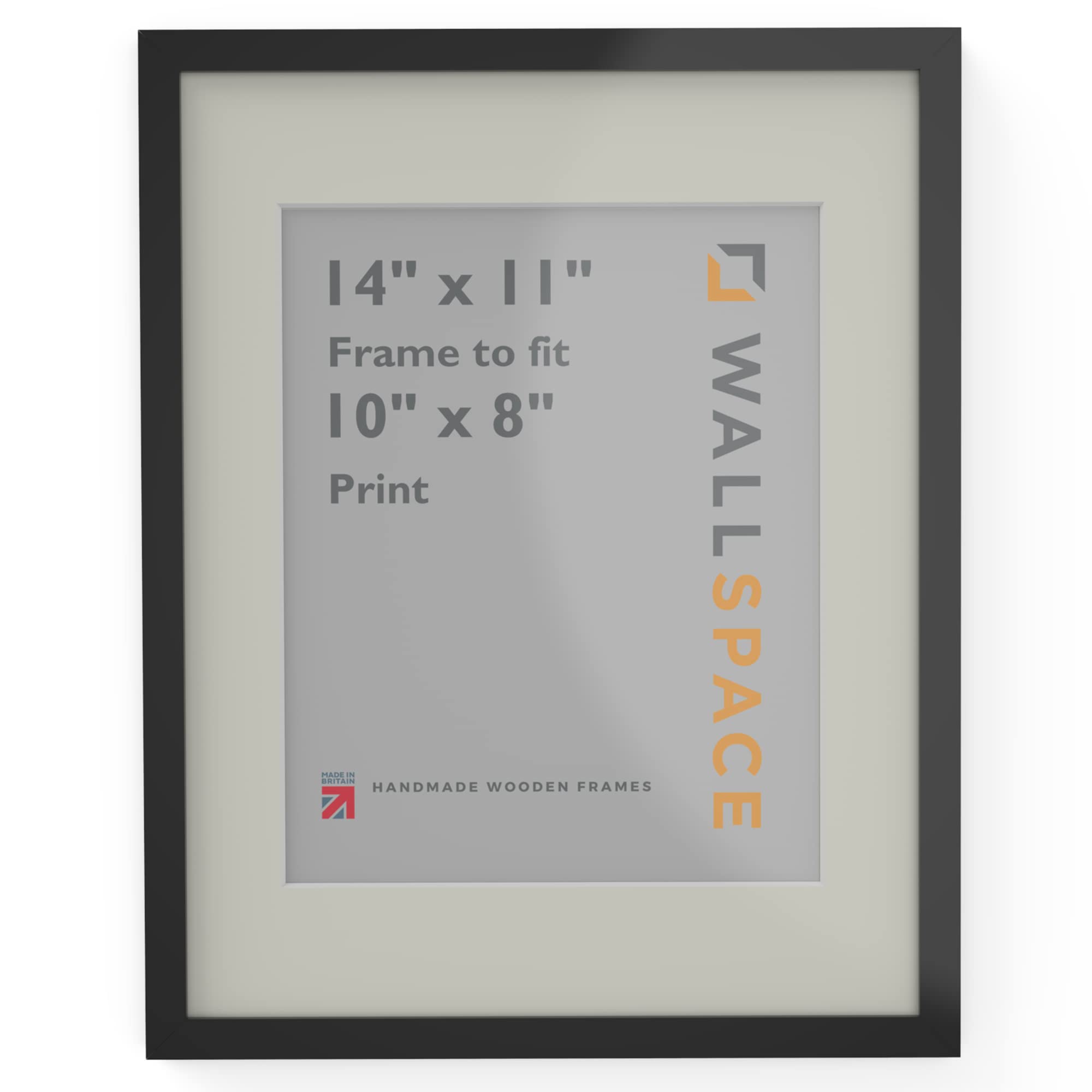 Wall Space Thin 14x11 Black Frame with White Mount for 10x8 | Picture Photo Frame | 14 x 11 inch | 356x279mm | 35.6x27.9cm | Fits 254x203mm | Solid Wood with Real Glass