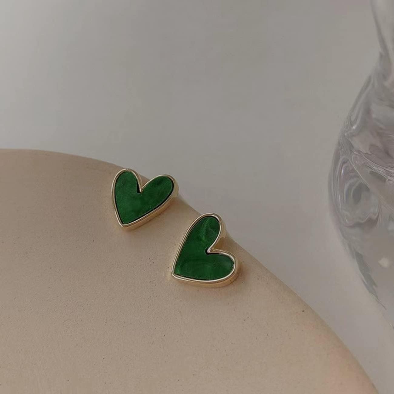 Green Heart Stud Earrings for Women Simple Heart Love Stud Earrings - Image 4
