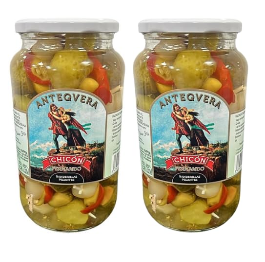 Banderillas Picantes Chicón Fernando – Aceitunas, Pepinillos, Cebollitas, Pimiento y Guindilla en Palillo – Frasco 900g (410g Escurrido) – Aperitivo Español para Tapas y Picoteo – Antequera