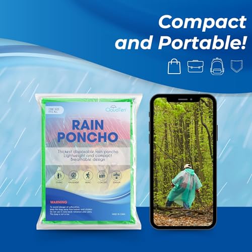 CloudTen Compact and Disposable Rain Ponchos for Adults (Green (10 Packs))4