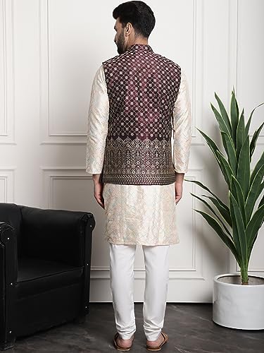 Image of SOJANYA (Since 1958 Men's Silk Blend Kurta and Pyjama with Nehru Jacket